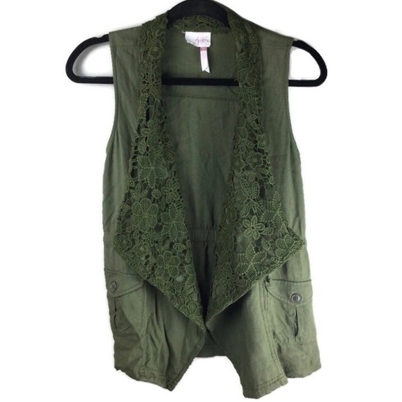 Matilda Jane 435 That’s The Ticket Olive Lace Open Front Cargo Vest Girl’s Sz 12 - Picture 3 of 14